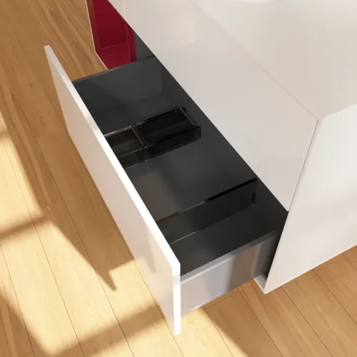 VILLEROY BOCH Toaletní skříňka Finion, s osvětlením, 3 výsuvy, 1200 x 603 x 501 mm, lesklý bílý lak / matný lak Pivoňka / matné bílé sklo #F411HBGF, obrázek 7