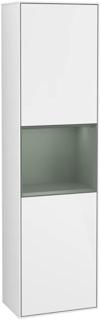 VILLEROY BOCH Vysoká skříňka Finion, s osvětlením, 2 dveře, 418 x 1516 x 270 mm, lesklý bílý lak / olivově matný lak #F460GMGF