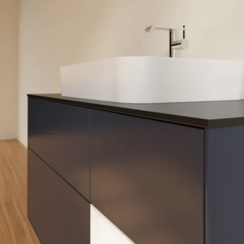 VILLEROY BOCH Toaletní skříňka Finion, s osvětlením, 3 výsuvy, 1200 x 603 x 501 mm, Midnight Blue Matt Lacquer / White Matt Lacquer / Glass Black Matt #F422MTHG, obrázek 6