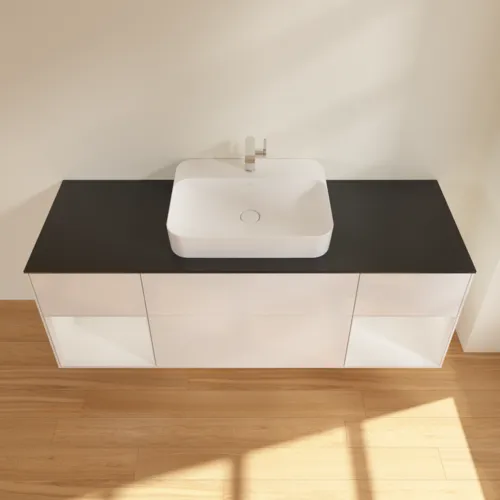 VILLEROY BOCH Toaletní skříňka Finion, s osvětlením, 4 výsuvy, 1600 x 603 x 501 mm, lesklý bílý lak / lesklý bílý lak / sklo černé matné #F452GFGF, obrázek 3