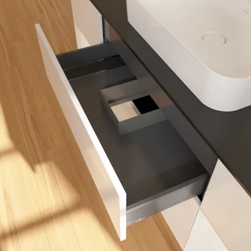 VILLEROY BOCH Toaletní skříňka Finion, s osvětlením, 4 výsuvy, 1600 x 603 x 501 mm, lesklý bílý lak / lesklý bílý lak / sklo černé matné #F452GFGF, obrázek 7