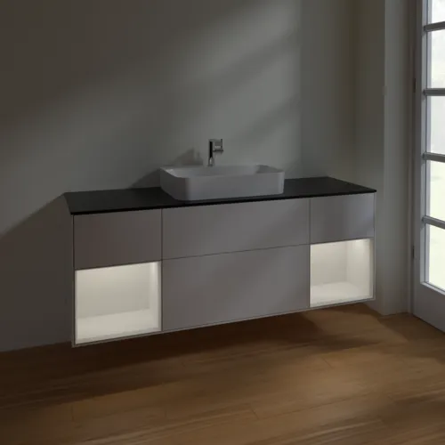 VILLEROY BOCH Toaletní skříňka Finion, s osvětlením, 4 výsuvy, 1600 x 603 x 501 mm, lesklý bílý lak / lesklý bílý lak / sklo černé matné #F452GFGF, obrázek 4