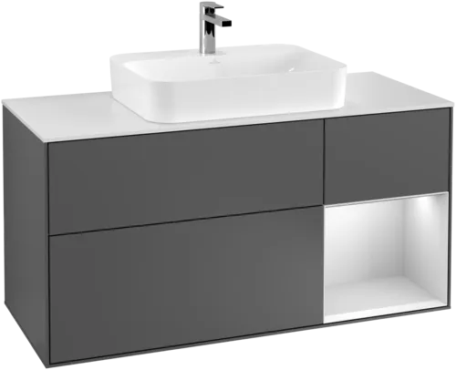 VILLEROY BOCH Toaletní skříňka Finion, s osvětlením, 3 výsuvy, 1200 x 603 x 501 mm, antracitový matný lak / bílý matný lak / bílé matné sklo #F421MTGK, obrázek 2
