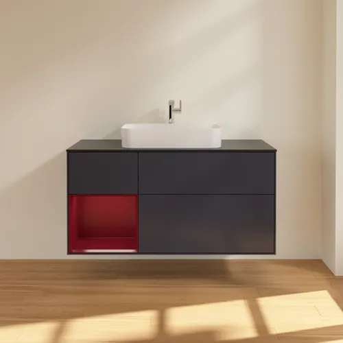 VILLEROY BOCH Toaletní skříňka Finion, s osvětlením, 3 výsuvy, 1200 x 603 x 501 mm, Midnight Blue Matt Lacquer / Peony Matt Lacquer / Glass Black Matt #F412HBHG, obrázek 3