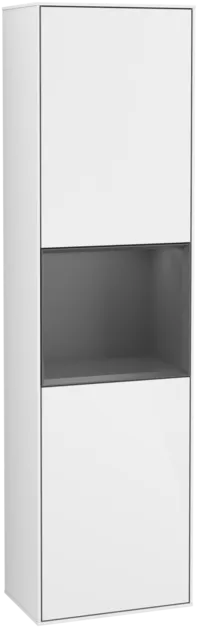 VILLEROY BOCH Vysoká skříňka Finion, s osvětlením, 2 dveře, 418 x 1516 x 270 mm, lesklý bílý lak / antracitový matný lak #F470GKGF