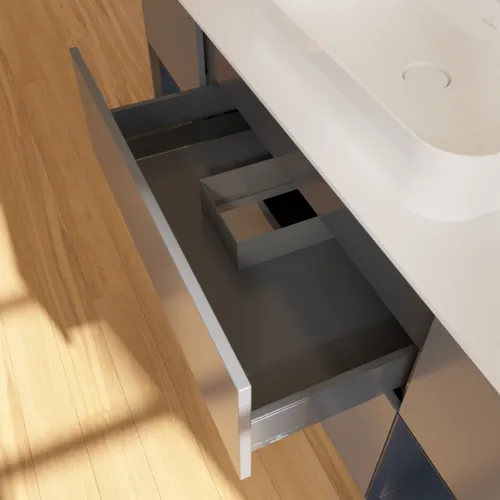VILLEROY BOCH Toaletní skříňka Finion, s osvětlením, 4 výsuvy, 1600 x 603 x 501 mm, antracitový matný lak / půlnoční modrý matný lak / bílé matné sklo #F451HGGK, obrázek 5