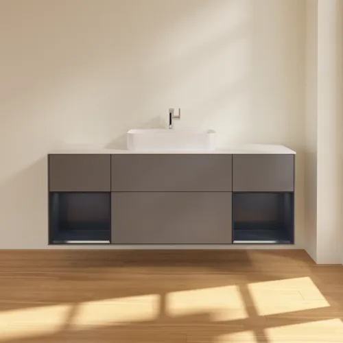 VILLEROY BOCH Toaletní skříňka Finion, s osvětlením, 4 výsuvy, 1600 x 603 x 501 mm, antracitový matný lak / půlnoční modrý matný lak / bílé matné sklo #F451HGGK, obrázek 3
