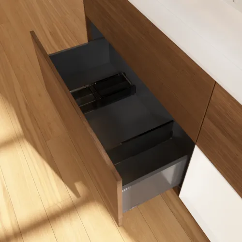 VILLEROY BOCH Toaletní skříňka Finion, s osvětlením, 3 výsuvy, 1200 x 603 x 501 mm, ořechová dýha / bílý matný lak / bílé matné sklo #F421MTGN, obrázek 7