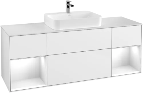 VILLEROY BOCH Toaletní skříňka Finion, s osvětlením, 4 výsuvy, 1600 x 603 x 501 mm, lesklý bílý lak / lesklý bílý lak / sklo bílé matné #F451GFGF