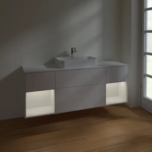 VILLEROY BOCH Toaletní skříňka Finion, s osvětlením, 4 výsuvy, 1600 x 603 x 501 mm, lesklý bílý lak / lesklý bílý lak / sklo bílé matné #F451GFGF, obrázek 2