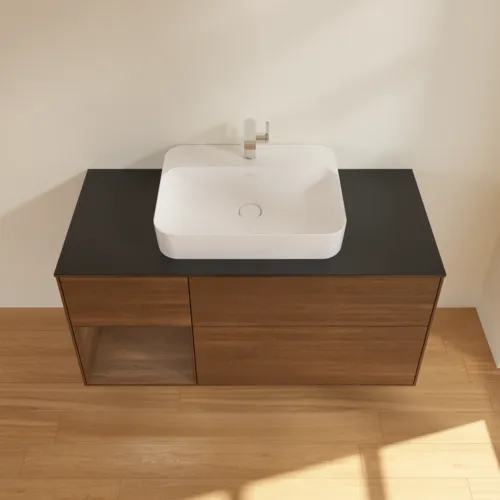 VILLEROY BOCH Toaletní skříňka Finion, s osvětlením, 3 výsuvy, 1200 x 603 x 501 mm, ořechová dýha / ořechová dýha / sklo černé matné #F412GNGN, obrázek 4