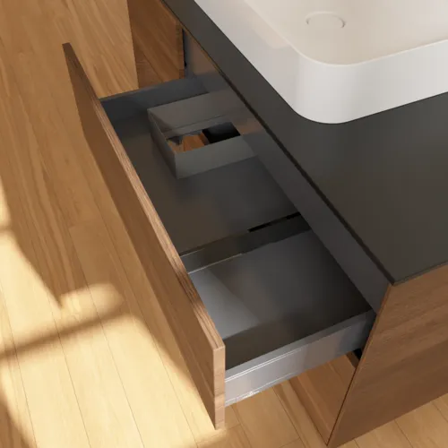 VILLEROY BOCH Toaletní skříňka Finion, s osvětlením, 3 výsuvy, 1200 x 603 x 501 mm, ořechová dýha / ořechová dýha / sklo černé matné #F412GNGN, obrázek 8