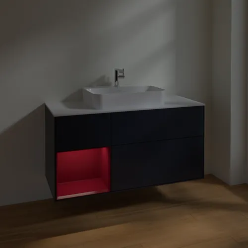 VILLEROY BOCH Toaletní skříňka Finion, s osvětlením, 3 výsuvy, 1200 x 603 x 501 mm, Midnight Blue Matt Lacquer / Peony Matt Lacquer / Glass White Matt #F411HBHG, obrázek 5