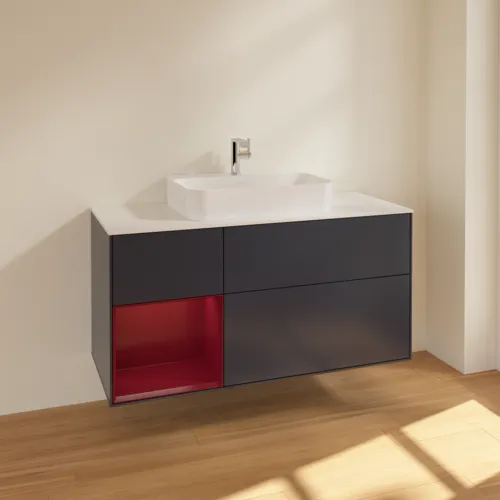 VILLEROY BOCH Toaletní skříňka Finion, s osvětlením, 3 výsuvy, 1200 x 603 x 501 mm, Midnight Blue Matt Lacquer / Peony Matt Lacquer / Glass White Matt #F411HBHG, obrázek 2