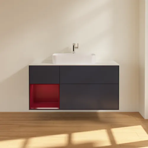 VILLEROY BOCH Toaletní skříňka Finion, s osvětlením, 3 výsuvy, 1200 x 603 x 501 mm, Midnight Blue Matt Lacquer / Peony Matt Lacquer / Glass White Matt #F411HBHG, obrázek 3