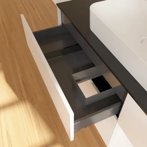 VILLEROY BOCH Toaletní skříňka Finion, s osvětlením, 3 výsuvy, 1200 x 603 x 501 mm, bílý matný lak / bílý matný lak / černé matné sklo #F422MTMT, obrázek 8