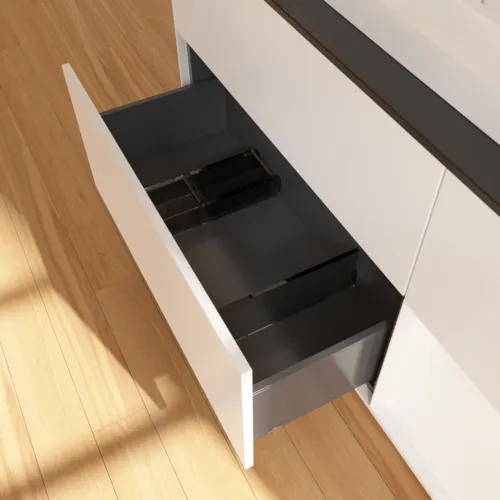 VILLEROY BOCH Toaletní skříňka Finion, s osvětlením, 3 výsuvy, 1200 x 603 x 501 mm, bílý matný lak / bílý matný lak / černé matné sklo #F422MTMT, obrázek 7