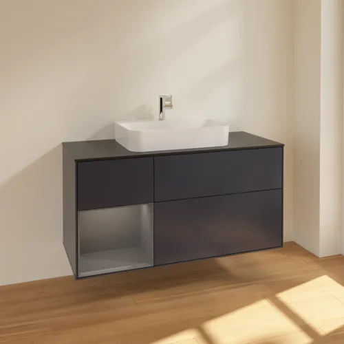 VILLEROY BOCH Toaletní skříňka Finion, s osvětlením, 3 výsuvy, 1200 x 603 x 501 mm, Midnight Blue Matt Lacquer / Anthracite Matt Lacquer / Glass Black Matt #F412GKHG, obrázek 2