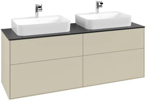 VILLEROY BOCH Toaletní skříňka Finion, 4 výsuvy, 1600 x 603 x 501 mm, hedvábně šedý matný lak / černé matné sklo #F43200HJ