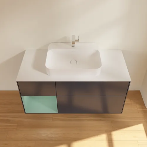 VILLEROY BOCH Toaletní skříňka Finion, s osvětlením, 3 výsuvy, 1200 x 603 x 501 mm, Midnight Blue Matt Lacquer / Olive Matt Lacquer / Glass White Matt #F411GMHG, obrázek 4