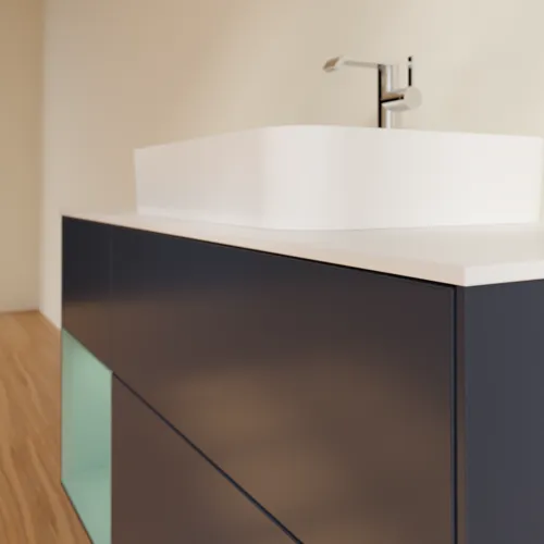 VILLEROY BOCH Toaletní skříňka Finion, s osvětlením, 3 výsuvy, 1200 x 603 x 501 mm, Midnight Blue Matt Lacquer / Olive Matt Lacquer / Glass White Matt #F411GMHG, obrázek 6