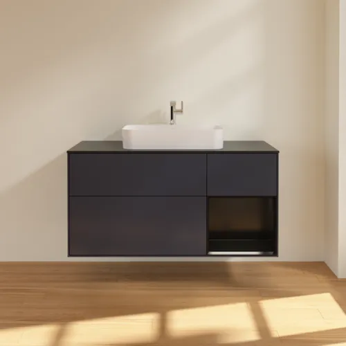 VILLEROY BOCH Toaletní skříňka Finion, s osvětlením, 3 výsuvy, 1200 x 603 x 501 mm, Midnight Blue Matt Lacquer / Black Matt Lacquer / Glass Black Matt #F422PDHG, obrázek 3