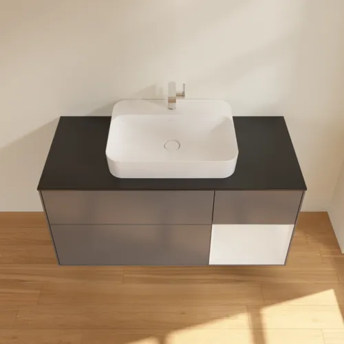 VILLEROY BOCH Toaletní skříňka Finion, s osvětlením, 3 výsuvy, 1200 x 603 x 501 mm, antracitový matný lak / lesklý bílý lak / černé matné sklo #F422GFGK, obrázek 4