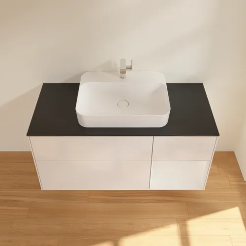 VILLEROY BOCH Toaletní skříňka Finion, s osvětlením, 3 výsuvy, 1200 x 603 x 501 mm, lesklý bílý lak / lesklý bílý lak / sklo černé matné #F422GFGF, obrázek 4