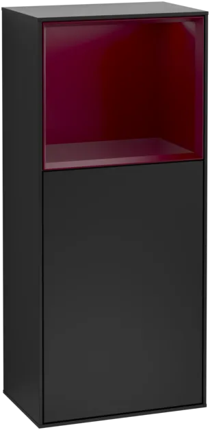 VILLEROY BOCH Boční skříňka Finion, s osvětlením, 1 dvířka, 418 x 936 x 270 mm, černý matný lak / pivoňkový matný lak #F500HBPD