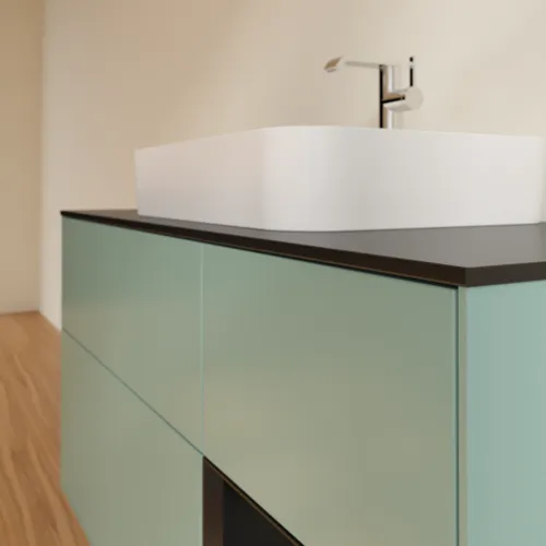 VILLEROY BOCH Toaletní skříňka Finion, s osvětlením, 3 výsuvy, 1200 x 603 x 501 mm, olivový matný lak / černý matný lak / černé matné sklo #F422PDGM, obrázek 6