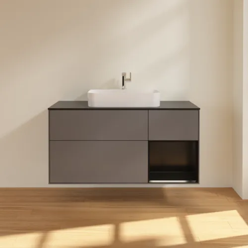 VILLEROY BOCH Toaletní skříňka Finion, s osvětlením, 3 výsuvy, 1200 x 603 x 501 mm, antracitový matný lak / černý matný lak / černé matné sklo #F422PDGK, obrázek 3