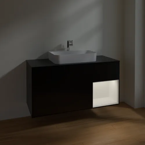 VILLEROY BOCH Toaletní skříňka Finion, s osvětlením, 3 výsuvy, 1200 x 603 x 501 mm, černý matný lak / bílý matný lak / černé matné sklo #F422MTPD, obrázek 5