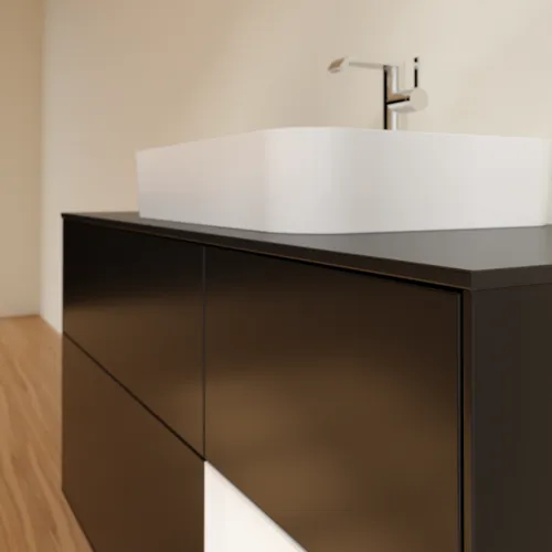 VILLEROY BOCH Toaletní skříňka Finion, s osvětlením, 3 výsuvy, 1200 x 603 x 501 mm, černý matný lak / bílý matný lak / černé matné sklo #F422MTPD, obrázek 6