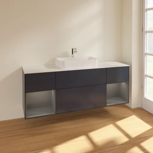 VILLEROY BOCH Toaletní skříňka Finion, s osvětlením, 4 výsuvy, 1600 x 603 x 501 mm, Midnight Blue Matt Lacquer / Anthracite Matt Lacquer / Glass White Matt #F451GKHG, obrázek 2