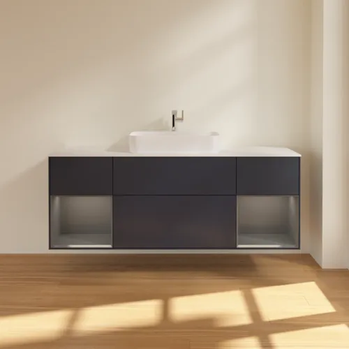 VILLEROY BOCH Toaletní skříňka Finion, s osvětlením, 4 výsuvy, 1600 x 603 x 501 mm, Midnight Blue Matt Lacquer / Anthracite Matt Lacquer / Glass White Matt #F451GKHG, obrázek 3