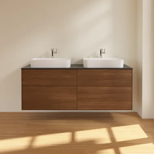 VILLEROY BOCH Toaletní skříňka Finion, 4 výsuvy, 1600 x 603 x 501 mm, ořechová dýha / sklo černé matné #F43200GN, obrázek 2