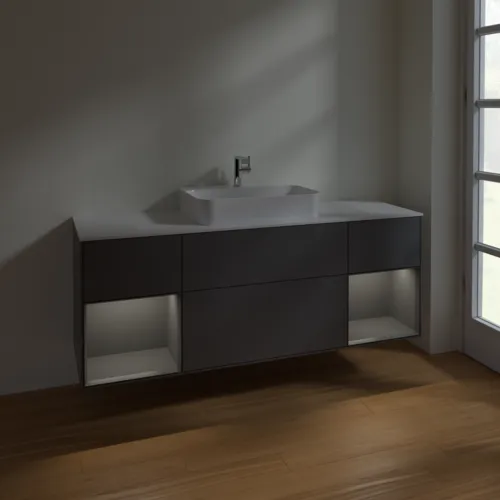 VILLEROY BOCH Toaletní skříňka Finion, s osvětlením, 4 výsuvy, 1600 x 603 x 501 mm, antracit matný lak / antracit matný lak / sklo bílé matné #F451GKGK, obrázek 3