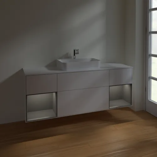 VILLEROY BOCH Toaletní skříňka Finion, s osvětlením, 4 výsuvy, 1600 x 603 x 501 mm, lesklý bílý lak / antracitový matný lak / bílé matné sklo #F451GKGF, obrázek 3