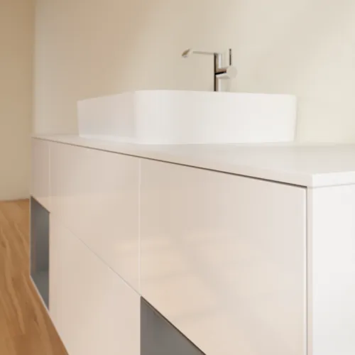 VILLEROY BOCH Toaletní skříňka Finion, s osvětlením, 4 výsuvy, 1600 x 603 x 501 mm, lesklý bílý lak / antracitový matný lak / bílé matné sklo #F451GKGF, obrázek 4