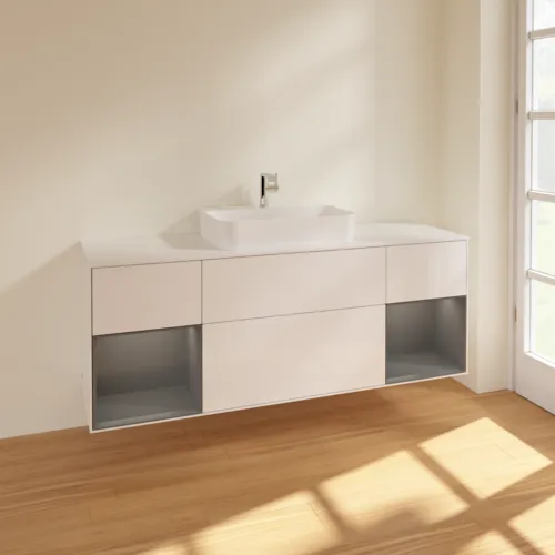 VILLEROY BOCH Toaletní skříňka Finion, s osvětlením, 4 výsuvy, 1600 x 603 x 501 mm, lesklý bílý lak / antracitový matný lak / bílé matné sklo #F451GKGF, obrázek 2