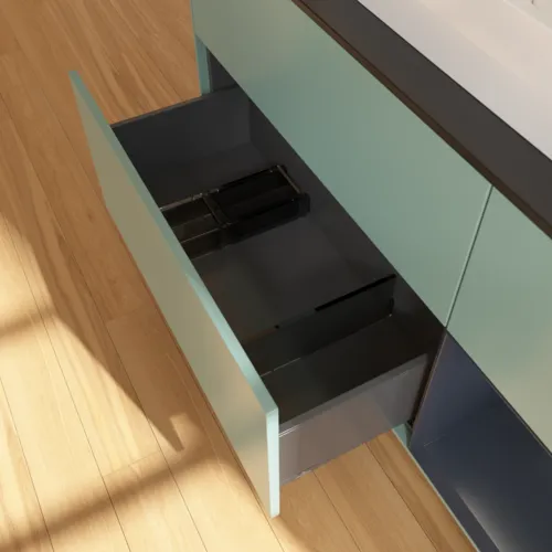 VILLEROY BOCH Toaletní skříňka Finion, s osvětlením, 3 výsuvy, 1200 x 603 x 501 mm, olivový matný lak / půlnoční modrý matný lak / černé matné sklo #F422HGGM, obrázek 7