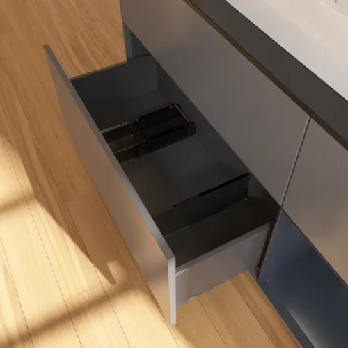VILLEROY BOCH Toaletní skříňka Finion, s osvětlením, 3 výsuvy, 1200 x 603 x 501 mm, antracitový matný lak / půlnoční modrý matný lak / černé matné sklo #F422HGGK, obrázek 7