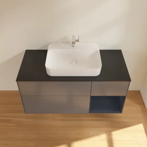 VILLEROY BOCH Toaletní skříňka Finion, s osvětlením, 3 výsuvy, 1200 x 603 x 501 mm, antracitový matný lak / půlnoční modrý matný lak / černé matné sklo #F422HGGK, obrázek 4