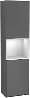 VILLEROY BOCH Vysoká skříňka Finion, s osvětlením, 2 dveře, 418 x 1516 x 270 mm, hedvábně šedý matný lak / dubová dýha #F460PCHJ