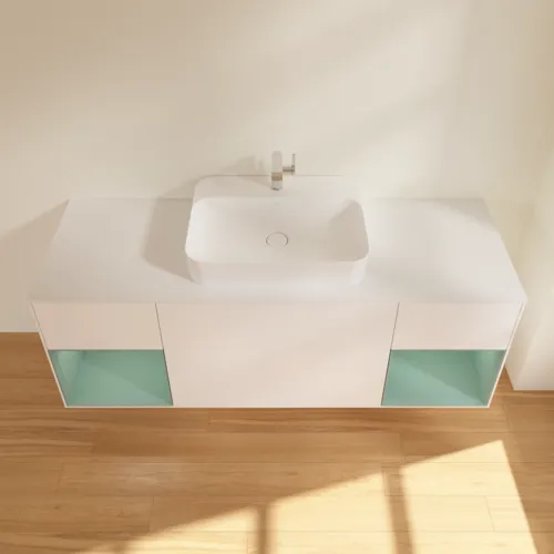 VILLEROY BOCH Toaletní skříňka Finion, s osvětlením, 4 výsuvy, 1600 x 603 x 501 mm, bílý matný lak / olivový matný lak / bílé matné sklo #F451GMMT, obrázek 2