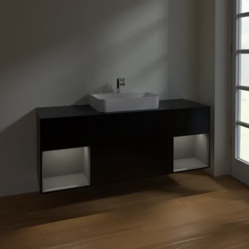 VILLEROY BOCH Toaletní skříňka Finion, s osvětlením, 4 výsuvy, 1600 x 603 x 501 mm, černý matný lak / antracitový matný lak / černé matné sklo #F452GKPD, obrázek 3