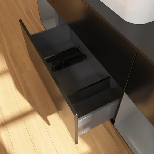 VILLEROY BOCH Toaletní skříňka Finion, s osvětlením, 4 výsuvy, 1600 x 603 x 501 mm, černý matný lak / antracitový matný lak / černé matné sklo #F452GKPD, obrázek 5