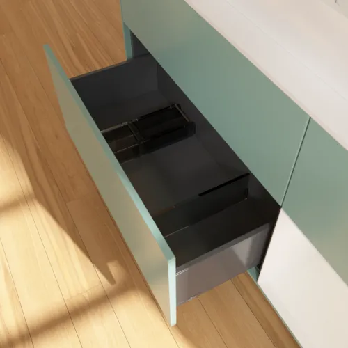 VILLEROY BOCH Toaletní skříňka Finion, s osvětlením, 3 výsuvy, 1200 x 603 x 501 mm, olivově matný lak / lesklý bílý lak / sklo bílé matné #F421GFGM, obrázek 7
