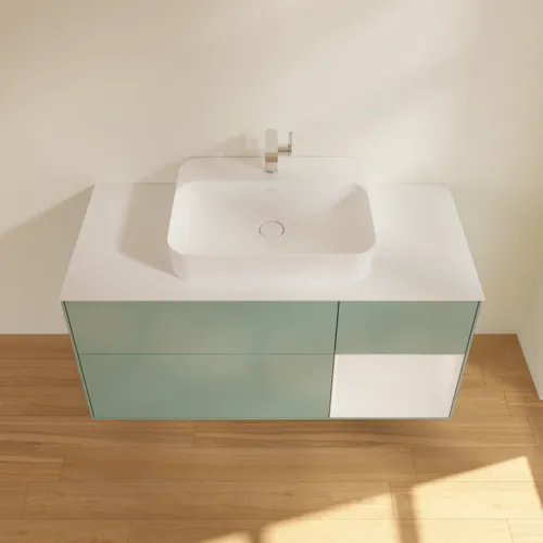 VILLEROY BOCH Toaletní skříňka Finion, s osvětlením, 3 výsuvy, 1200 x 603 x 501 mm, olivově matný lak / lesklý bílý lak / sklo bílé matné #F421GFGM, obrázek 4