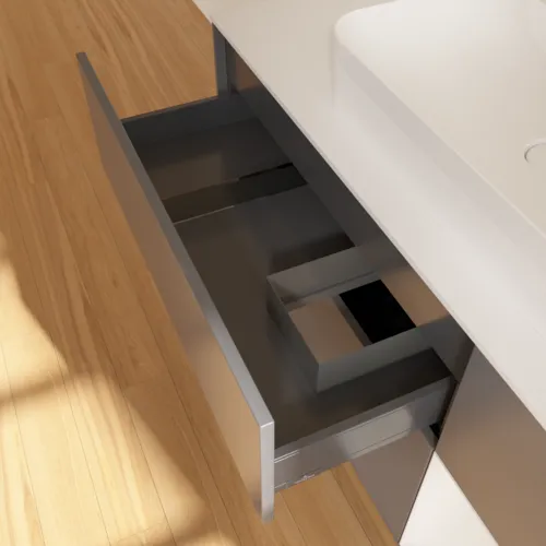 VILLEROY BOCH Toaletní skříňka Finion, s osvětlením, 3 výsuvy, 1200 x 603 x 501 mm, antracit matný lak / lesklý bílý lak / sklo bílé matné #F421GFGK, obrázek 8